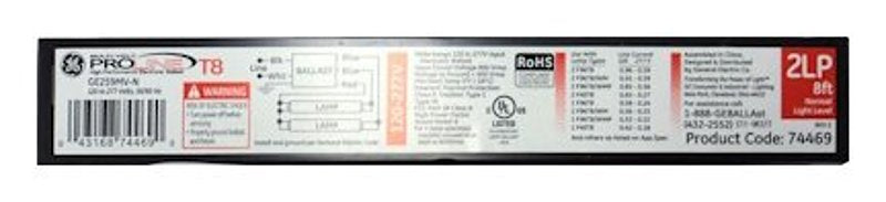 GE GE 74469 Fluorescent Ballast, 120/277 V, 96 W, 2-Lamp