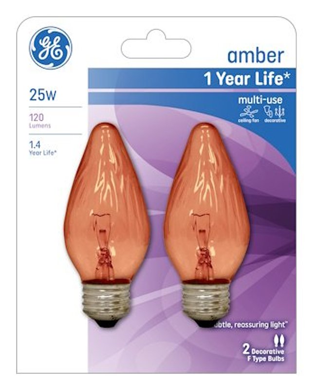 GE GE 75339 Light Bulb, 25 W, F15 Lamp, E26 Medium Lamp Base, 120 Lumens, 2400 K Color Temp, Amber Light ELECTRICAL GE