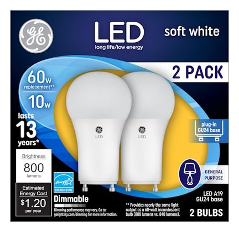 GE GE Industrial Solutions 93095629 LED Bulb, General Purpose, 800 Lumens, 10 W, A19 Lamp, GU24 Lamp Base, Dimmable ELECTRICAL GE