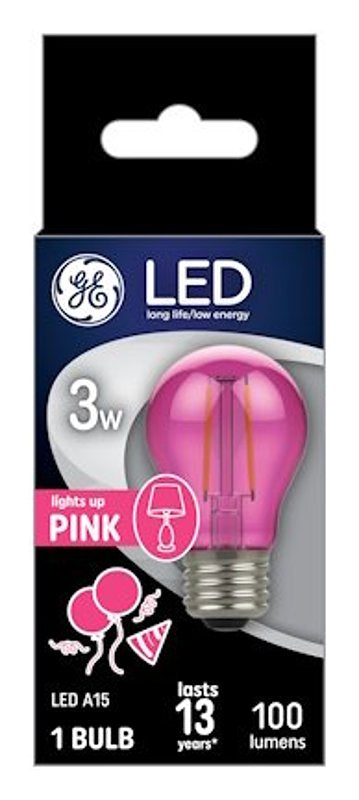 GE GE 93116859 Party Light Bulb, A15 Bulb, 3 W, Pink Bulb, LED Bulb, 2700 K Color Temp, 100 Lumens