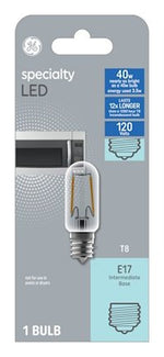 GE GE 93128999 LED Light Bulb, T8 Lamp, 40 W Equivalent, E17 Intermediate Lamp Base, Frosted, Warm White Light