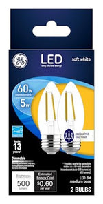 GE GE 93129349 Decorative LED Light Bulb, Blunt Tip, BM Lamp, 60 W Equivalent, E26/24 Medium Lamp Base, Yes, Clear ELECTRICAL GE