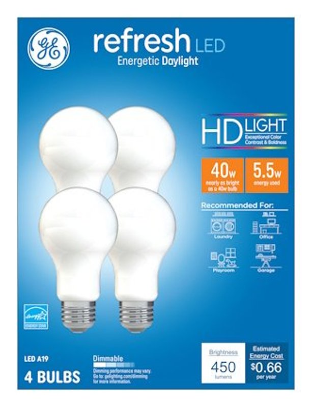 GE GE 93129429 LED Bulb, A19 Lamp, 40 W Equivalent, E26 Medium Lamp Base, Dimmable, Frost, Daylight, 5000 K Color Temp ELECTRICAL GE