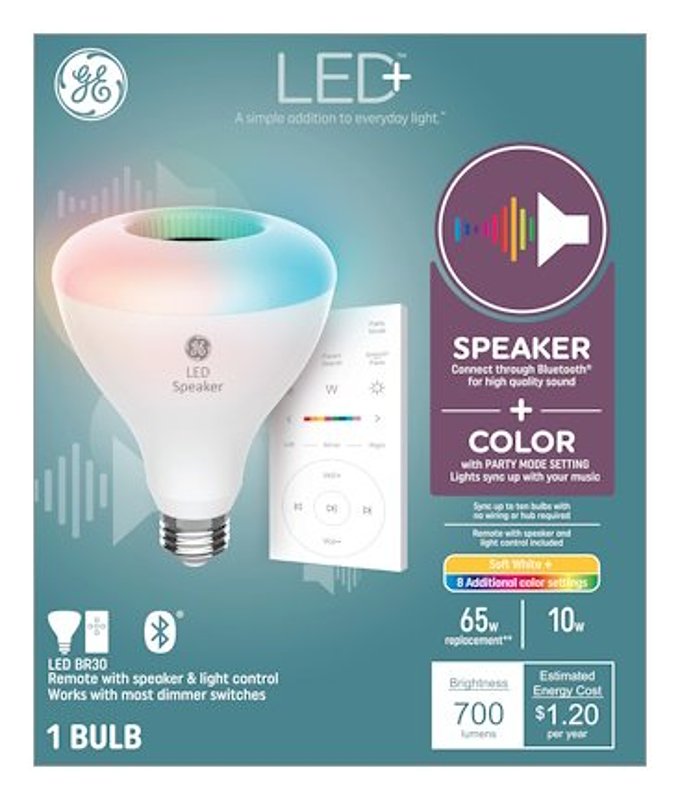 GE GE 93129778 Speaker Light Bulb with Remote, BR30 Bulb, 10 W, LED Bulb, 2700 K Color Temp, 700 Lumens ELECTRICAL GE