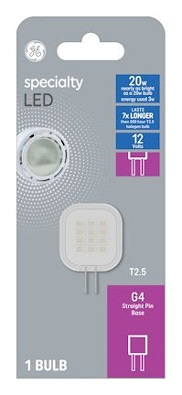 GE GE 93130146 LED Bulb, T2.5 Lamp, 20 W Equivalent, G4 2-Pin Lamp Base, Non-Dimmable, Warm White, 3000 K Color Temp ELECTRICAL GE