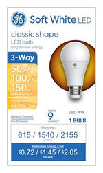 GE GE 93130566 LED Bulb, 3-Way, A19 Lamp, 50/100/150 W Equivalent, Medium Lamp Base, Soft White Light, 2700 K Color Temp ELECTRICAL GE