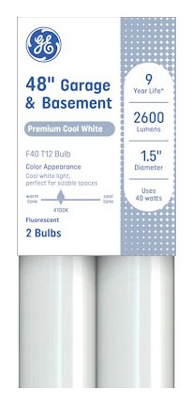 GE GE 93130676 Tube Light Bulb, 40 W, T12 Linear Lamp, G13 Bi-Pin Lamp Base, 2900 Lumens, 4100 K Color Temp, Cool White ELECTRICAL GE