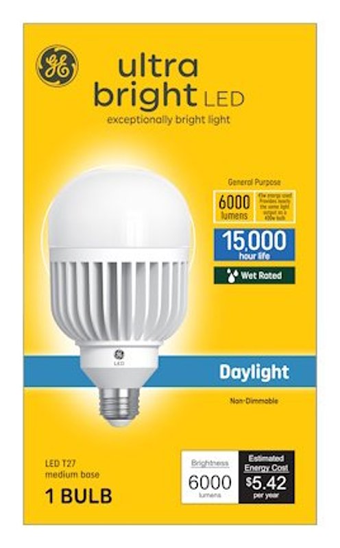 GE GE 93130928 LED Light Bulb, Ultra-Bright, T27 Lamp, 400 W Equivalent, E26 Medium Lamp Base, Non-Dimmable, Daylight ELECTRICAL GE