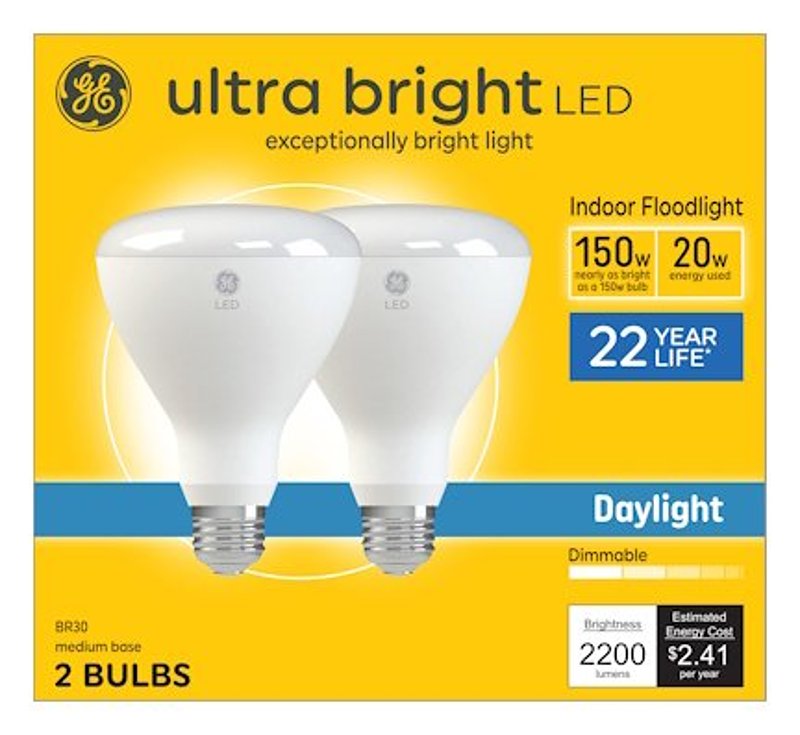 GE GE 93130932 LED Light Bulb, BR30 Lamp, 150 W Equivalent, Medium Lamp Base, Dimmable, Frost, Daylight Light