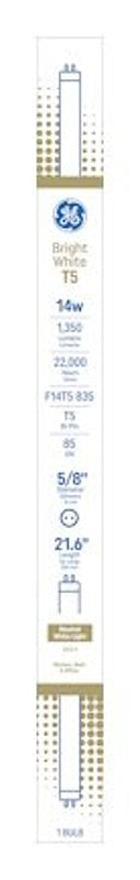 GE GE 93131493 Light Bulb, 14 W, T5 Linear Lamp, Miniature Bi-Pin Lamp Base, 1350 Lumens, 3500 K Color Temp, Bright White ELECTRICAL GE