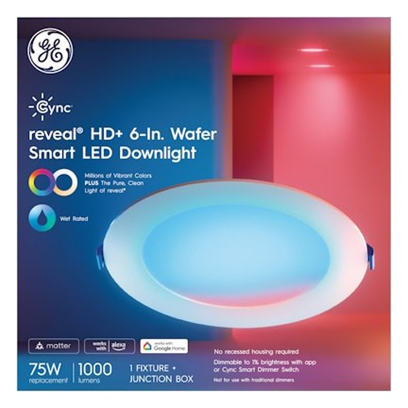 GE GE Reveal Series 93131649 Wafer Downlight, 16 W, 120 V, LED Lamp ELECTRICAL GE