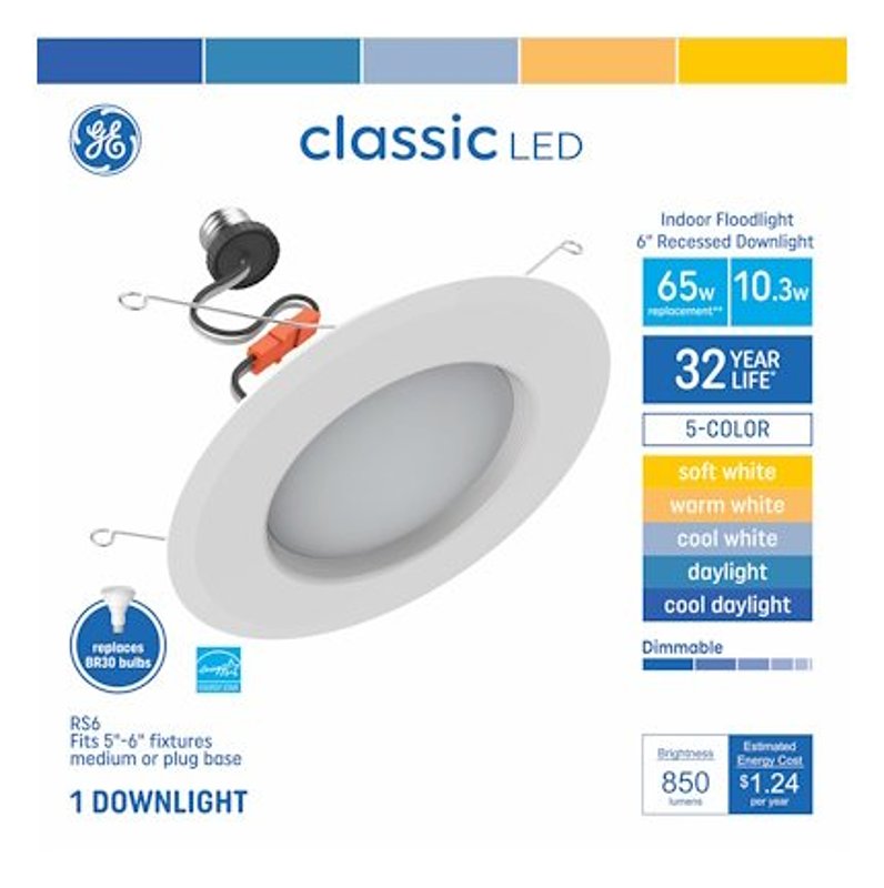 GE GE 93131753 Recessed Downlight, 10.3 W, 120 V, LED Lamp
