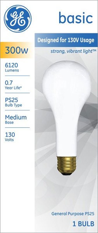 GE GE 73790 Standard Bulb, 300 W, PS25 Lamp, E26 Medium Lamp Base, 6120 Lumens, 2950 K Color Temp, Frosted Light