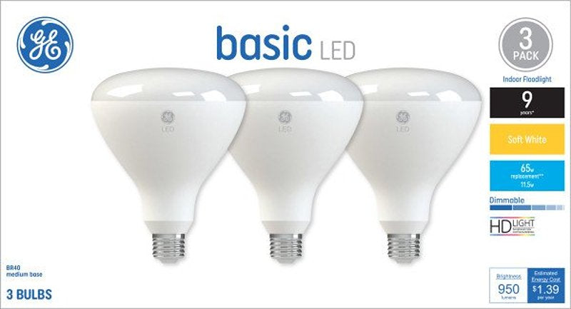 GE GE 46979 LED Light Bulb, Spot and Flood, BR40 Lamp, 65 W Equivalent, E26 Medium Screw-In Lamp Base, Yes, Frosted ELECTRICAL GE