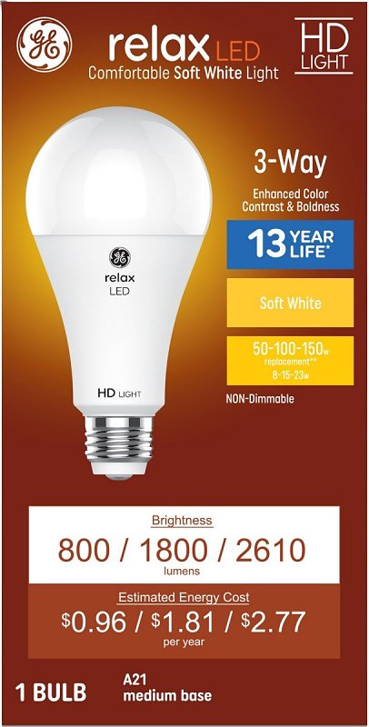 GE SOFT WHITE RELAX LED 3-WAY 50/ ELECTRICAL GE