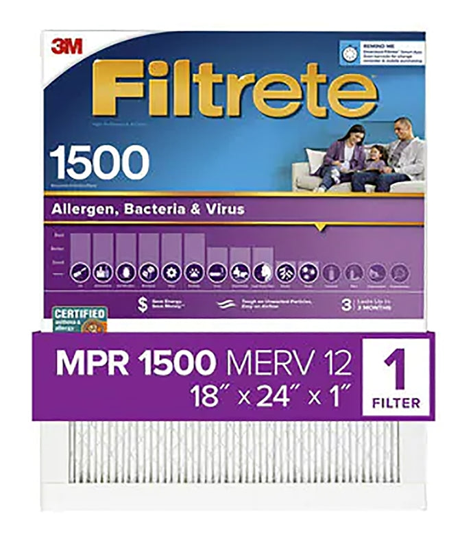 FILTRETE Filtrete 2021-4 Air Filter, 24 in L, 18 in W, 12 MERV, 1500 MPR, For: Air Conditioner, Furnace and HVAC System PLUMBING, HEATING & VENTILATION FILTRETE