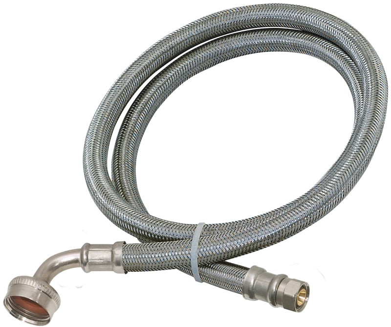 CASH ACME Ez-Flo 41042 Braided Dishwasher Connector Hose, 3/4 in Inlet, FHT Inlet, 3/8 in Outlet, Compression Outlet, 5 ft L