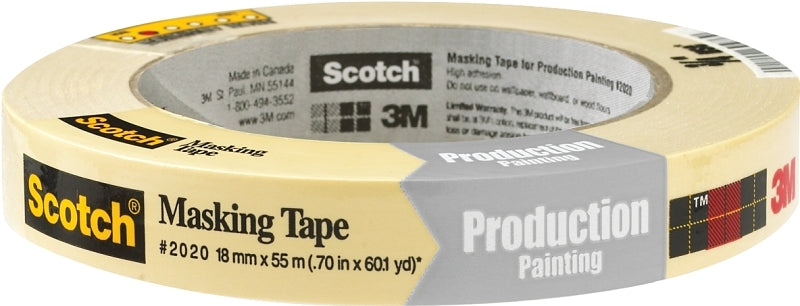 SCOTCH Scotch 2020-.75A Masking Tape, 60 yd L, 3/4 in W, 0.005 in Thick, Crepe Paper/Rubber Backing, Beige PAINT SCOTCH