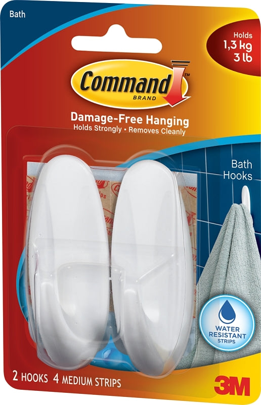 COMMAND Command 17081B Designer Hook, 3-1/8 in L x 1-1/8 in W x 1-1/8 in H Dimensions, 5/8 in Opening, 3 lb, 2-Hook, Plastic
