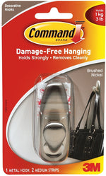 COMMAND Command Forever Classic Series FC12-BN Decorative Hook, 3 lb, 1-Hook, Metal, Brushed Nickel