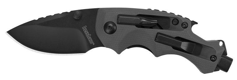 KAI USA LTD DBA Kershaw Shuffle DIY Series 8720 Pocket Knife, Drop Point, Plain Blade, Black Oxide Blade, 5-3/4 in OAL, Gray Handle