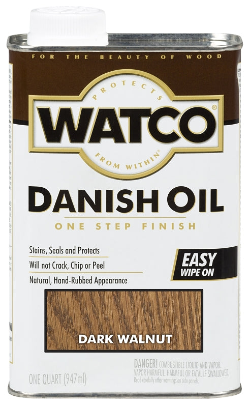 WATCO WATCO A65841 Danish Oil, 577 to 689 sq-ft/gal Coverage Area, Dark Walnut, Liquid, 1 qt Can PAINT WATCO