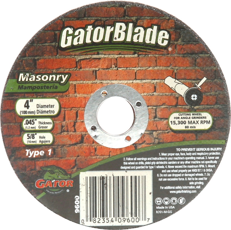 GATOR Gator 9601 Cut-Off Wheel, 4 in Dia, 0.045 in Thick, 5/8 in Arbor, A60T Grit TOOLS GATOR