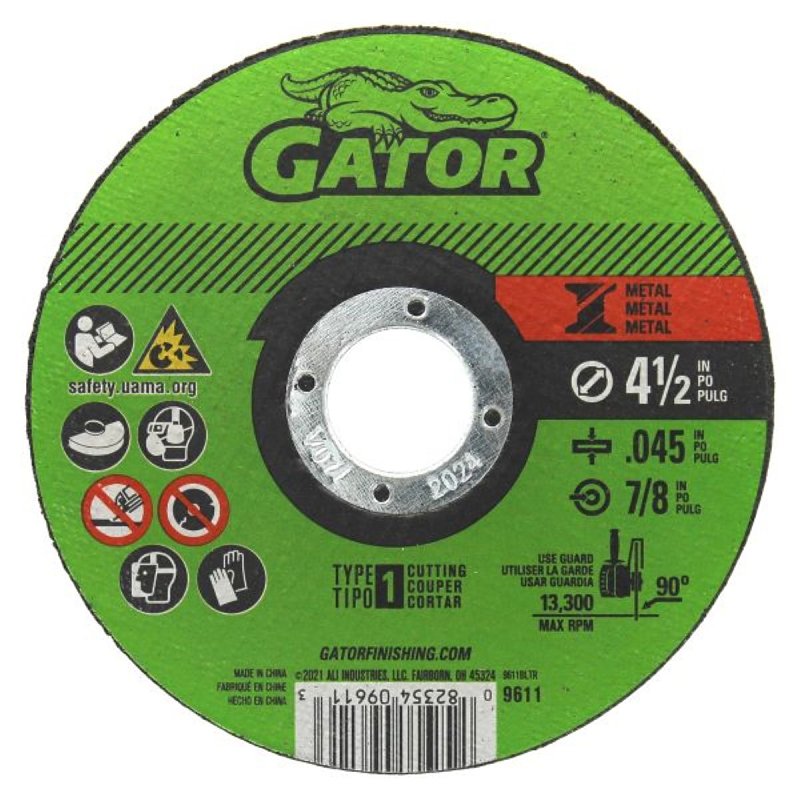 GATOR Gator 9611 Cut-Off Wheel, 4-1/2 in Dia, 0.045 in Thick, 7/8 in Arbor, Aluminum Oxide Abrasive