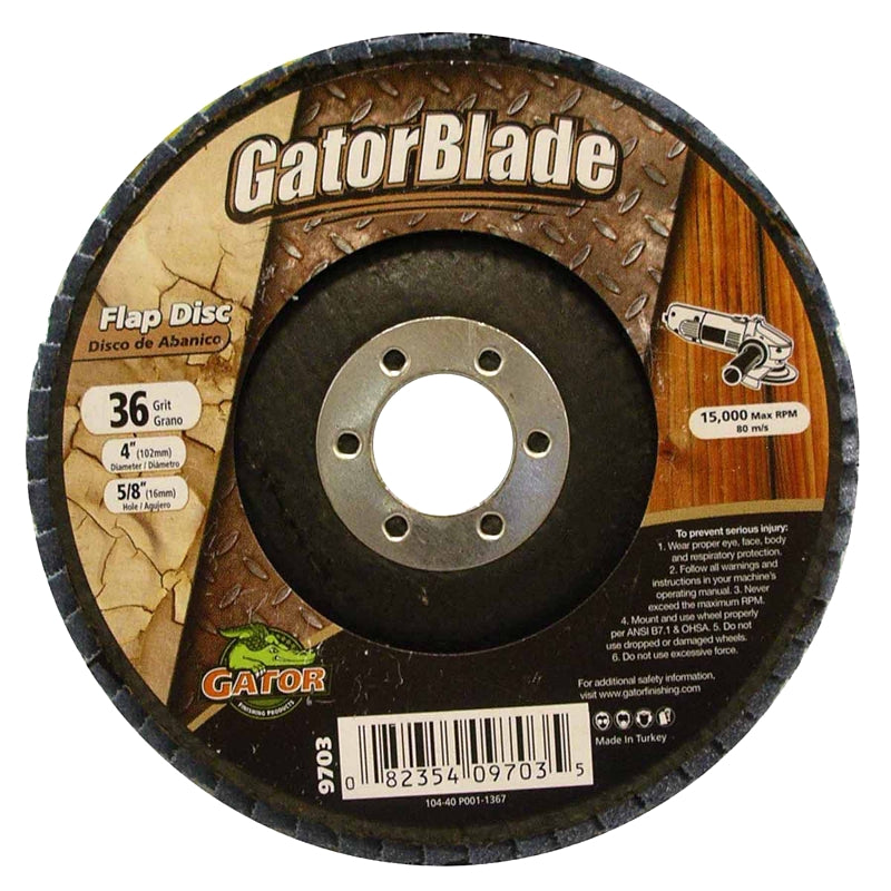 GATOR GatorBlade 9703 Flap Disc, 4 in Dia, 5/8 in Arbor, 36 Grit, Zirconium Oxide Abrasive TOOLS GATOR