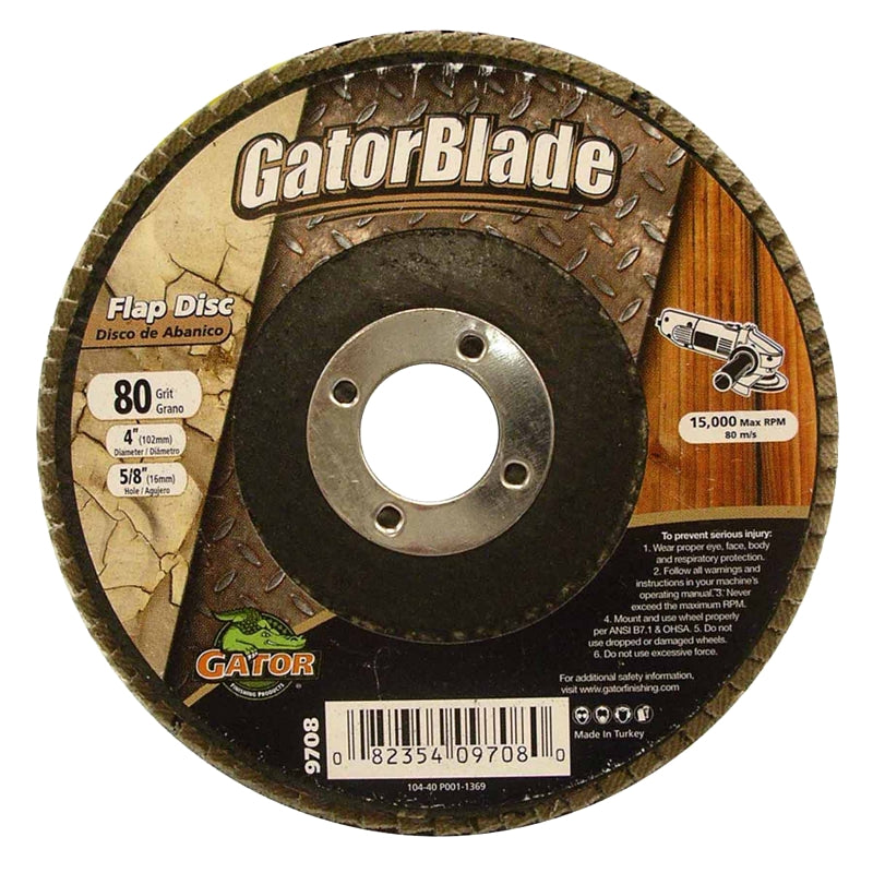GATOR GatorBlade 9708 Flap Disc, 4 in Dia, 5/8 in Arbor, 80 Grit, Zirconium Oxide Abrasive TOOLS GATOR