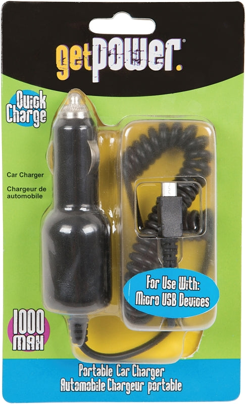 GET POWER GetPower GP-CLA-M Vehicle Charging Cable, Micro-USB, Black, 3 ft L AUTOMOTIVE GET POWER