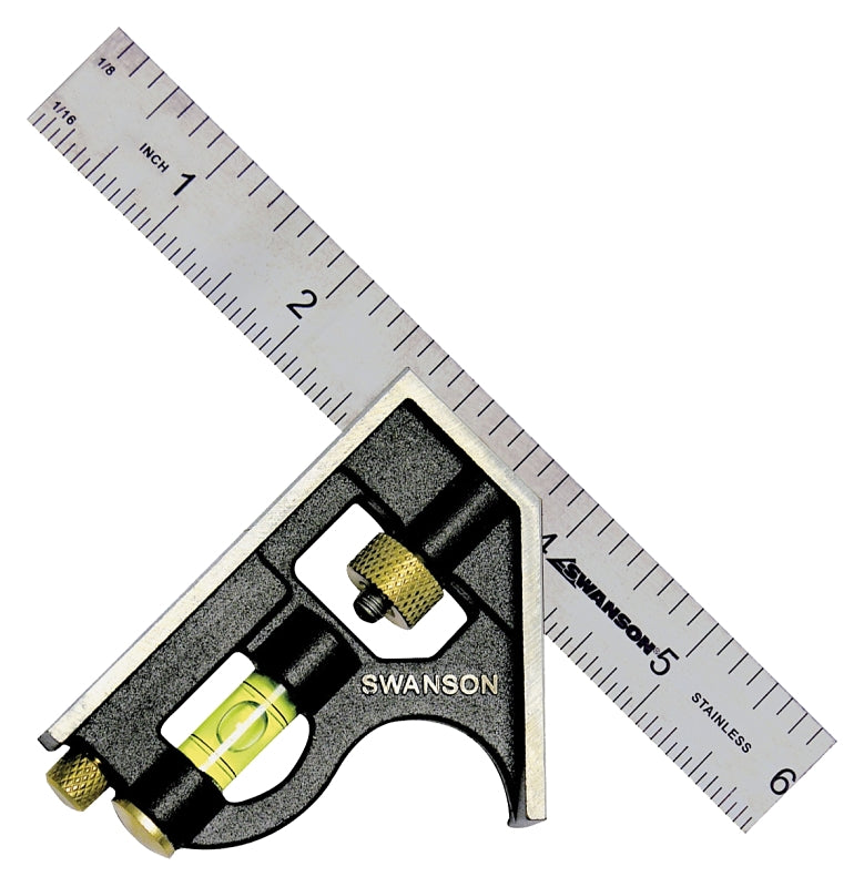 SWANSON TOOL Swanson TC130 Combination Square, 3/4 in W Blade, 6 in L Blade, SAE Graduation, Stainless Steel Blade
