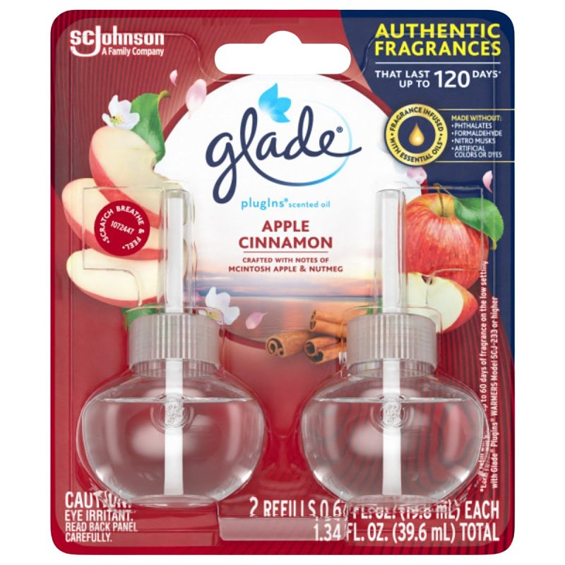 GLADE Glade PlugIns 13074 Scented Oil Refill, 0.67 oz Pack, Apple Cinnamon, 30-Day Freshness