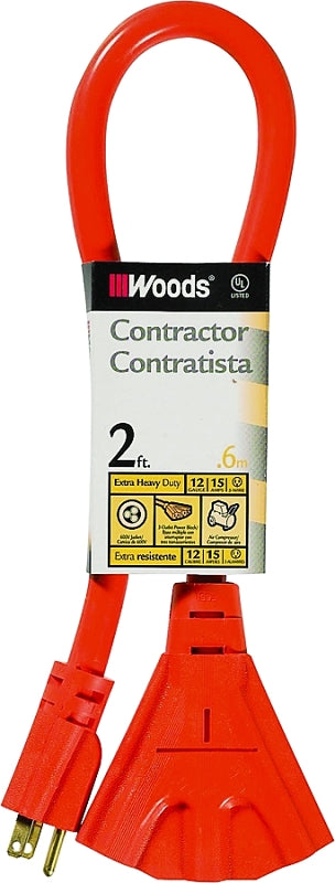 WOODS CCI 990824 Extension Cord, 2 ft L, 3 -Outlet, 15 A, 125 V, Orange Sheath ELECTRICAL WOODS