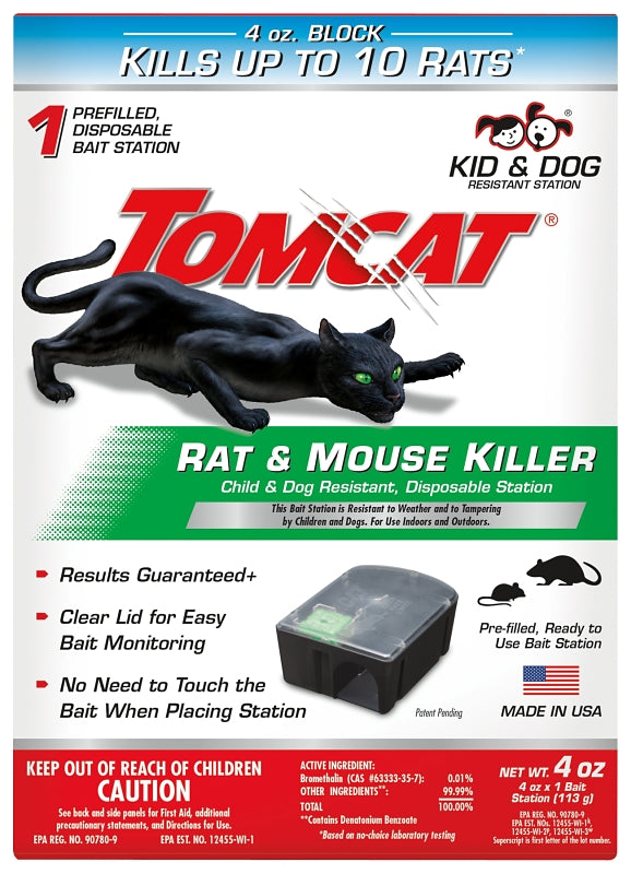 TOMCAT Tomcat 0370510 Disposable Rat and Mouse Killer, 4 oz Bait, 1-Opening, Plastic, Black/Clear LAWN & GARDEN TOMCAT