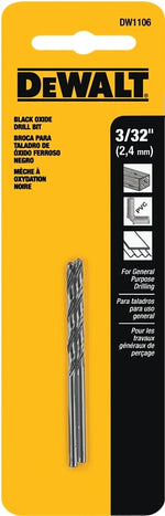 DEWALT DEWALT DW1106 Jobber Drill Bit, 3/32 in Dia, 2-1/4 in OAL, Parabolic Flute, 3/32 in Dia Shank, Round Shank TOOLS DEWALT