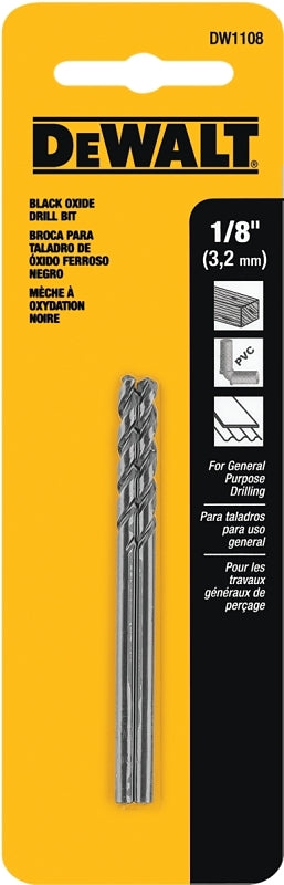 DEWALT DEWALT DW1108 Jobber Drill Bit, 1/8 in Dia, 2-3/4 in OAL, Parabolic Flute, 1/8 in Dia Shank, Round Shank TOOLS DEWALT