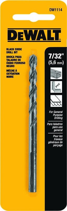 DEWALT DEWALT DW1114 Jobber Drill Bit, 7/32 in Dia, 3-3/4 in OAL, Parabolic Flute, 7/32 in Dia Shank, Round Shank