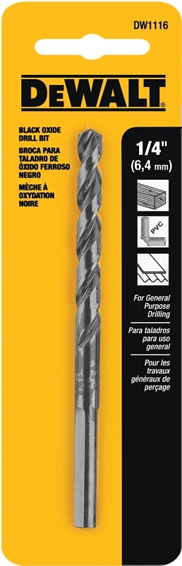 DEWALT DEWALT DW1116 Jobber Drill Bit, 1/4 in Dia, 4 in OAL, Parabolic Flute, 1/4 in Dia Shank, Round Shank TOOLS DEWALT