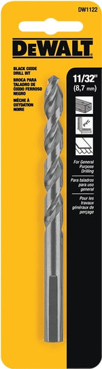 DEWALT DEWALT DW1122 Jobber Drill Bit, 11/32 in Dia, 4-3/4 in OAL, Parabolic Flute, 11/32 in Dia Shank, Round Shank TOOLS DEWALT