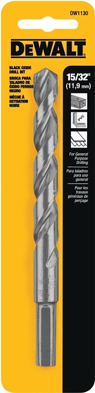 DEWALT DEWALT DW1130 Jobber Drill Bit, 15/32 in Dia, 5-7/8 in OAL, Parabolic Flute, 15/32 in Dia Shank, Round Shank TOOLS DEWALT
