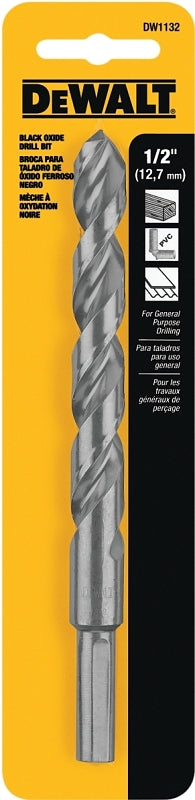 DEWALT DEWALT DW1132 Jobber Drill Bit, 1/2 in Dia, 6 in OAL, Parabolic Flute, 1/2 in Dia Shank, Round Shank TOOLS DEWALT