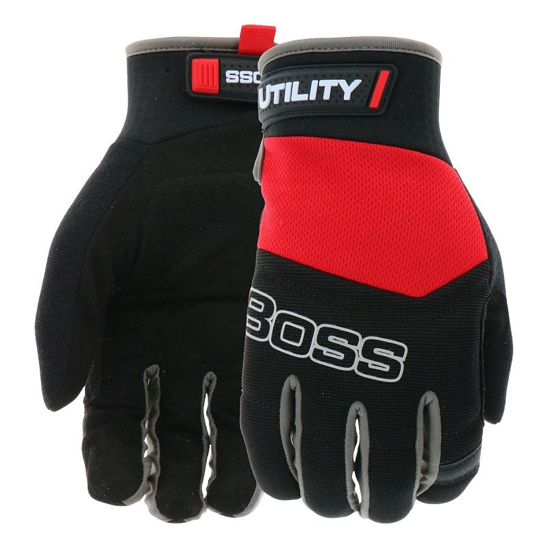 BOSS MFG Boss B52304-XL Utility Gloves, XL, 8-3/8 to 8-3/4 in L, Reinforced Thumb, Slip-On Cuff, Black