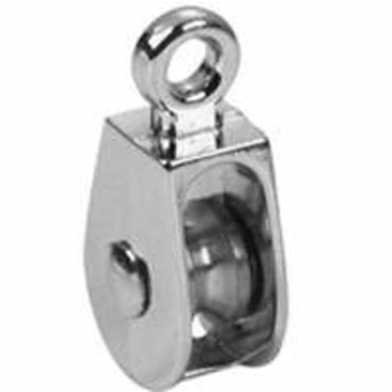 CAMPBELL CHAIN Campbell T7655062N Pulley, 3/16 in Rope, 30 lb Working Load, 1/2 in Sheave, Rigid Eye Attachment, Nickel Plated