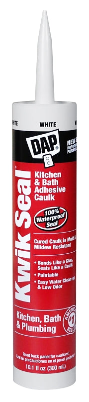 DAP DAP KWIK SEAL 18032 Adhesive Caulk, White, -20 to 150 deg F, 10.1 oz Cartridge PAINT DAP