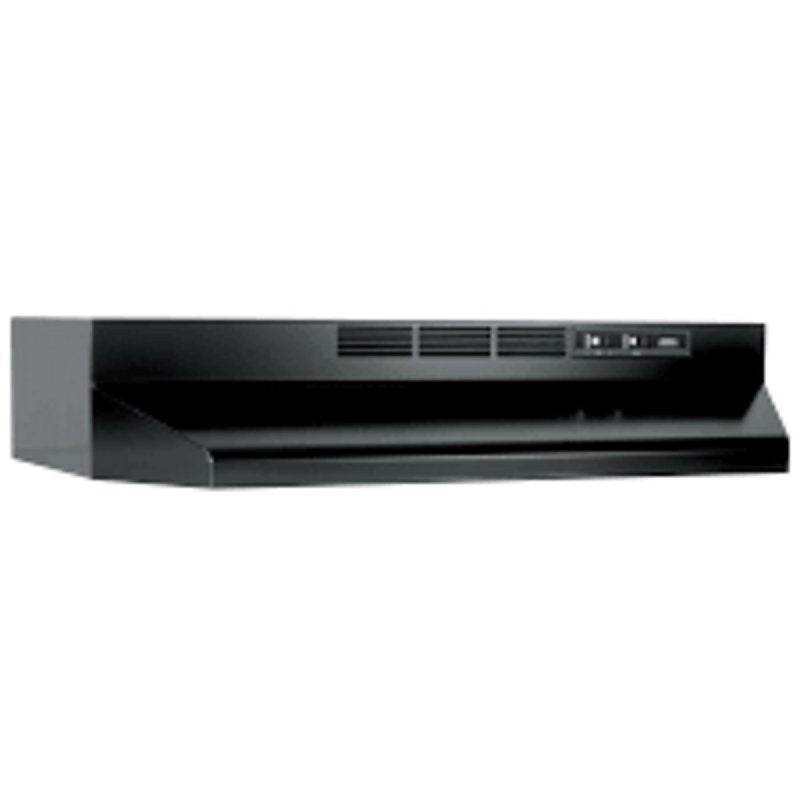 BROAN MFG Broan 41000 Series 413023 Range Hood, 2 Fan, Ductless Vent, 30 in W, 17-1/2 in D, 6 in H, Black