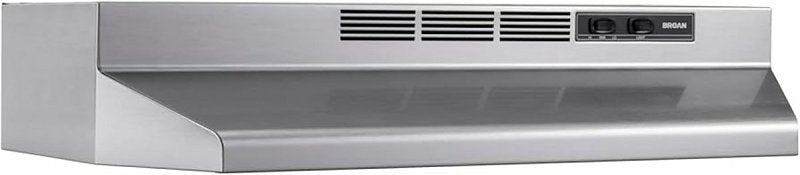 BROAN MFG Broan 4130SF Under-Cabinet Range Hood, 2850 rpm Fan, Non-Ducted Vent, 30 in W, 17-1/2 in D, 6 in H, Steel, Stainless