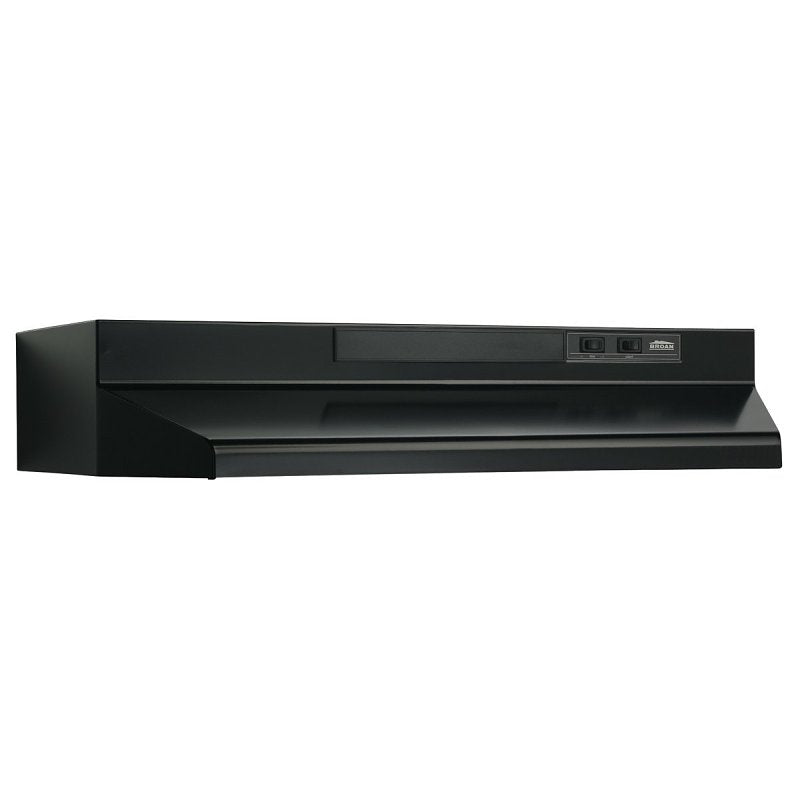 BROAN MFG Broan F40000 Series F403023 Range Hood, 160 cfm, 2 Fan, Convertible Vent, 30 in W, 17-1/2 in D, 6 in H, Black