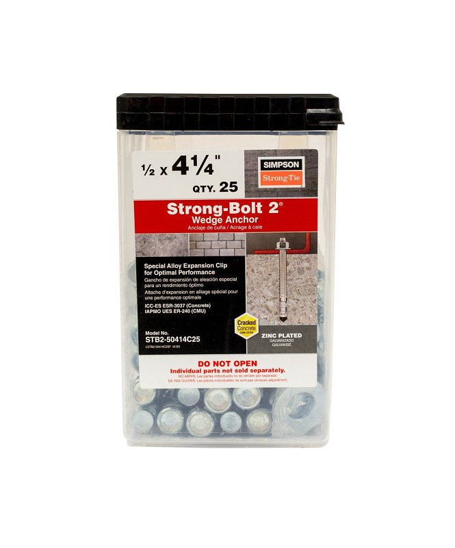 SIMPSON STRONG-TIE Simpson Strong-Tie Strong-Bolt 2 STB2-50414C25 Wedge Anchor, 1/2 in Dia, 4-1/4 in L, Carbon Steel, Zinc Plated HARDWARE & FARM SUPPLIES SIMPSON STRONG-TIE