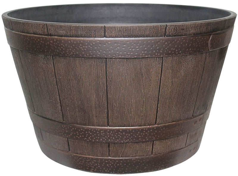SOUTHERN PATIO Southern Patio HDR-055433 Planter, 9.1 in H, 15.4 in W, 15.4 in D, Whiskey Barrel Design, Resin, Kentucky Walnut